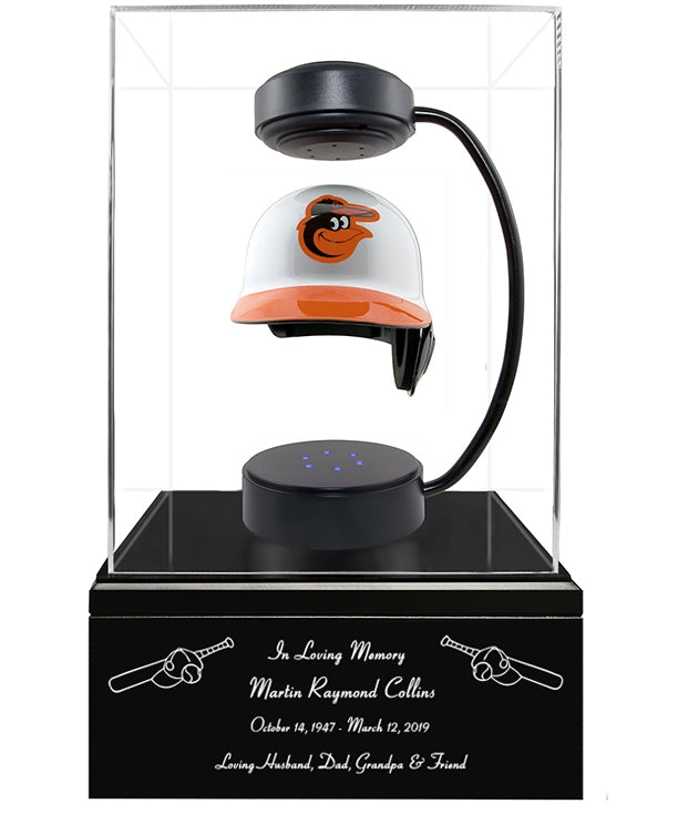 Baseball Cremation Urn & Baltimore Orioles Hover Helmet Décor