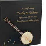 Banjo Wood Adult Cremation Urn - Miniature Banjo - Photo Option