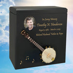 Banjo Wood Adult Cremation Urn - Miniature Banjo - Photo Option