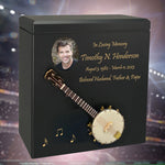 Banjo Wood Adult Cremation Urn - Miniature Banjo - Photo Option