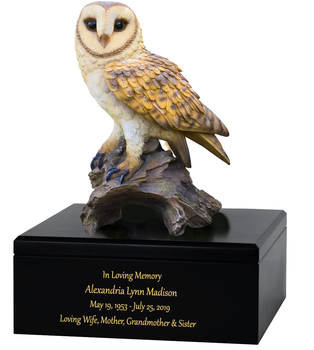 Barn Owl Art & Wood Cremation Urn Adult or Medium