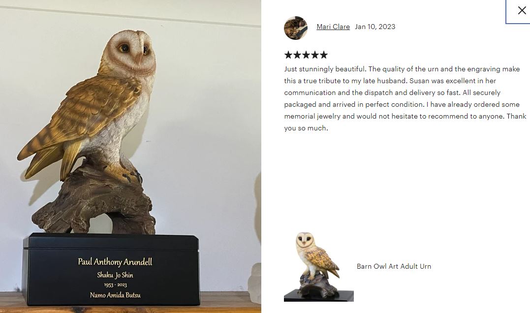 Barn Owl Art & Wood Cremation Urn Adult or Medium