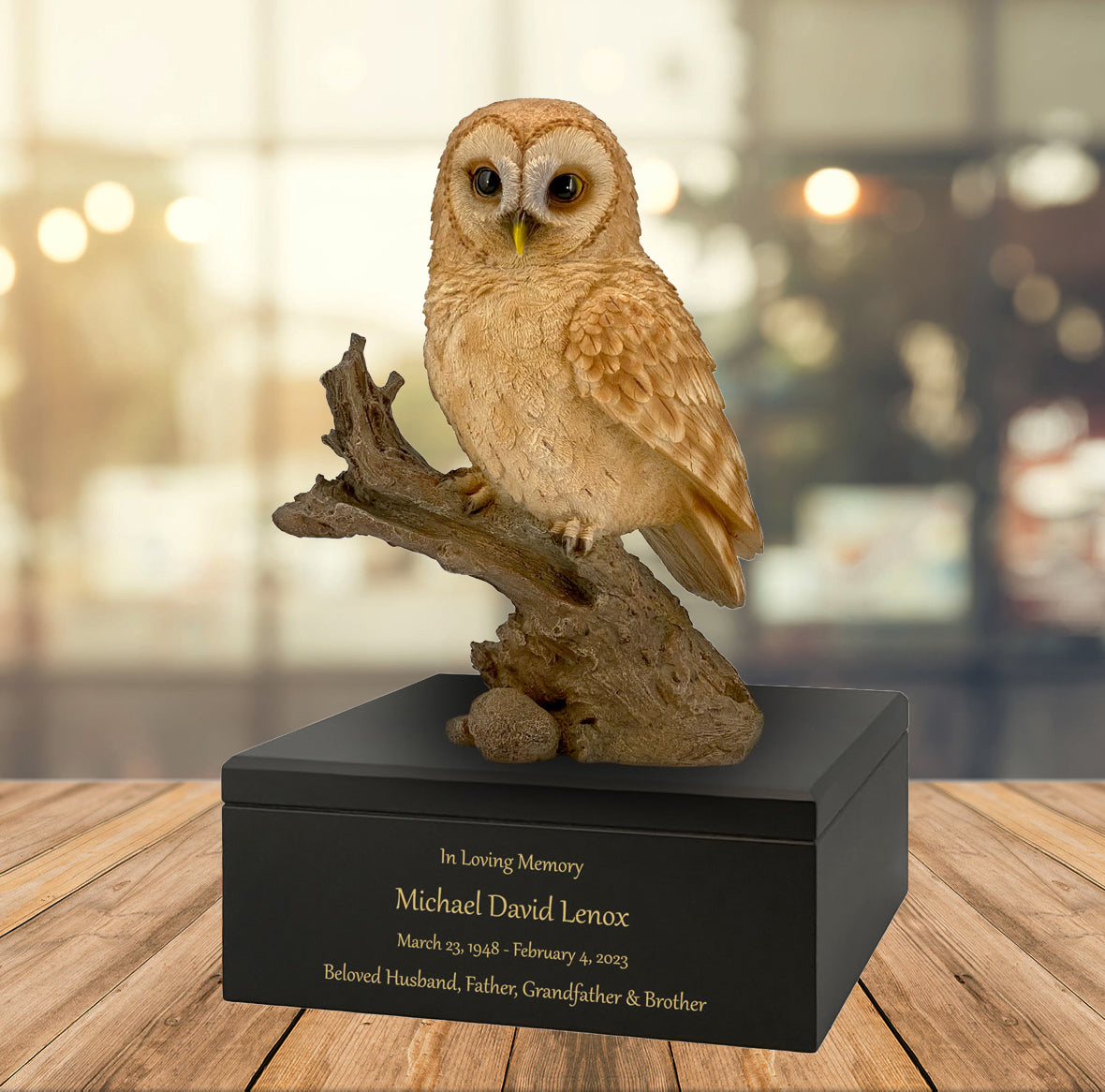 Barn Owl Sovereign Animal™ Art & Wood Cremation Urn Adult or Medium
