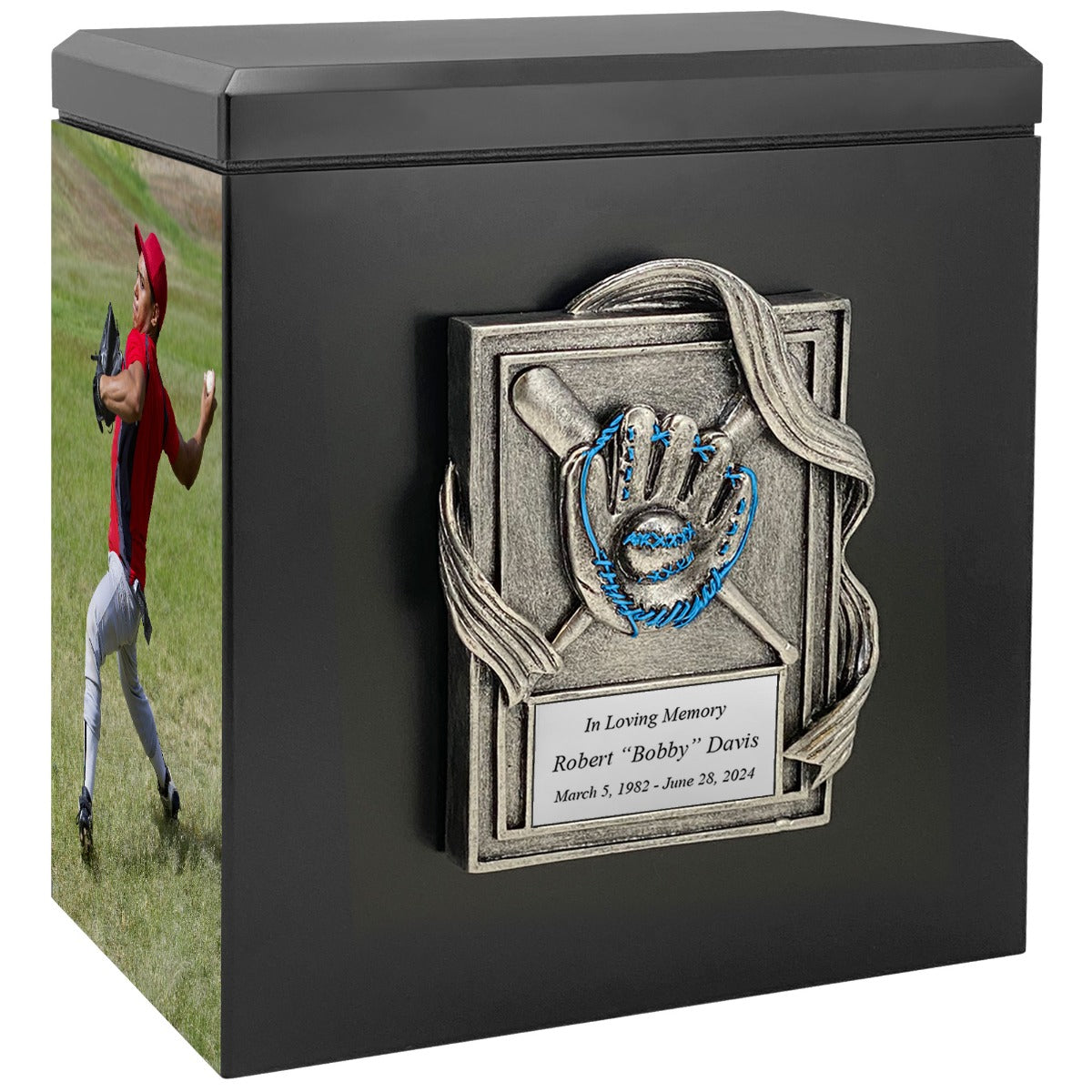 Baseball Photo Urn - 2 Photo Options - Customizable Colors - Free Engraved Plate - Quality Craftsmanship