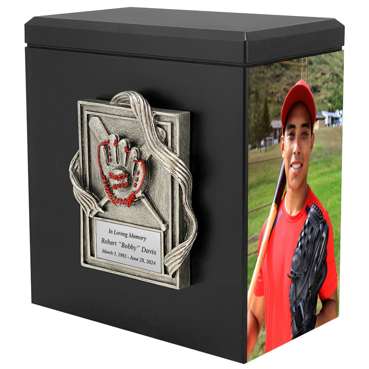 Baseball Photo Urn - 2 Photo Options - Customizable Colors - Free Engraved Plate - Quality Craftsmanship