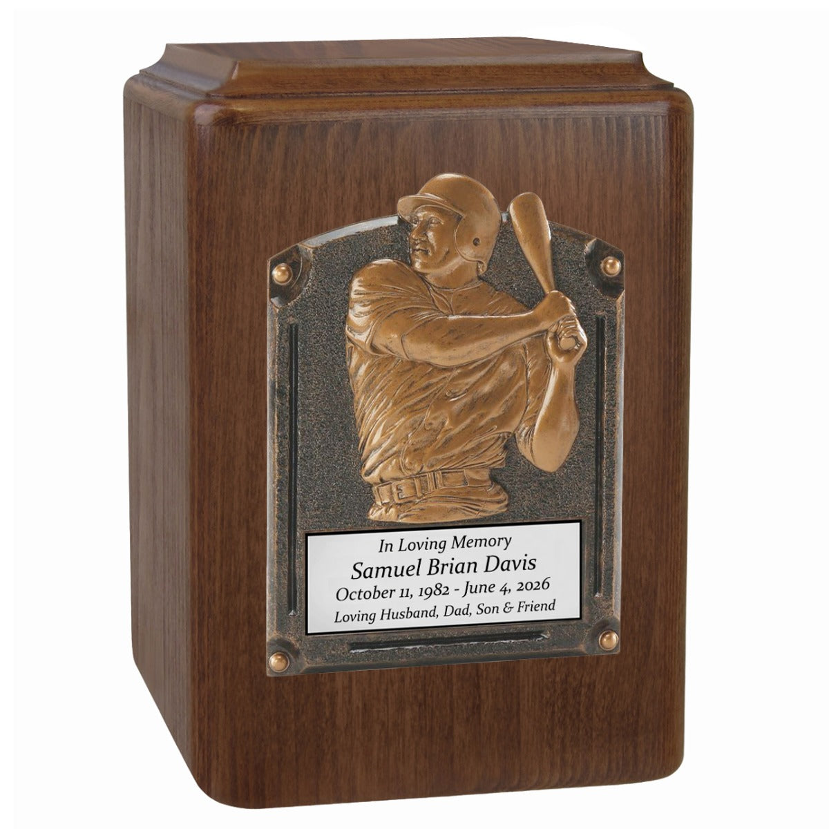 Major Sports & Fire Fighter Plaque Adult Wood Cremation Urns - Free Engraving