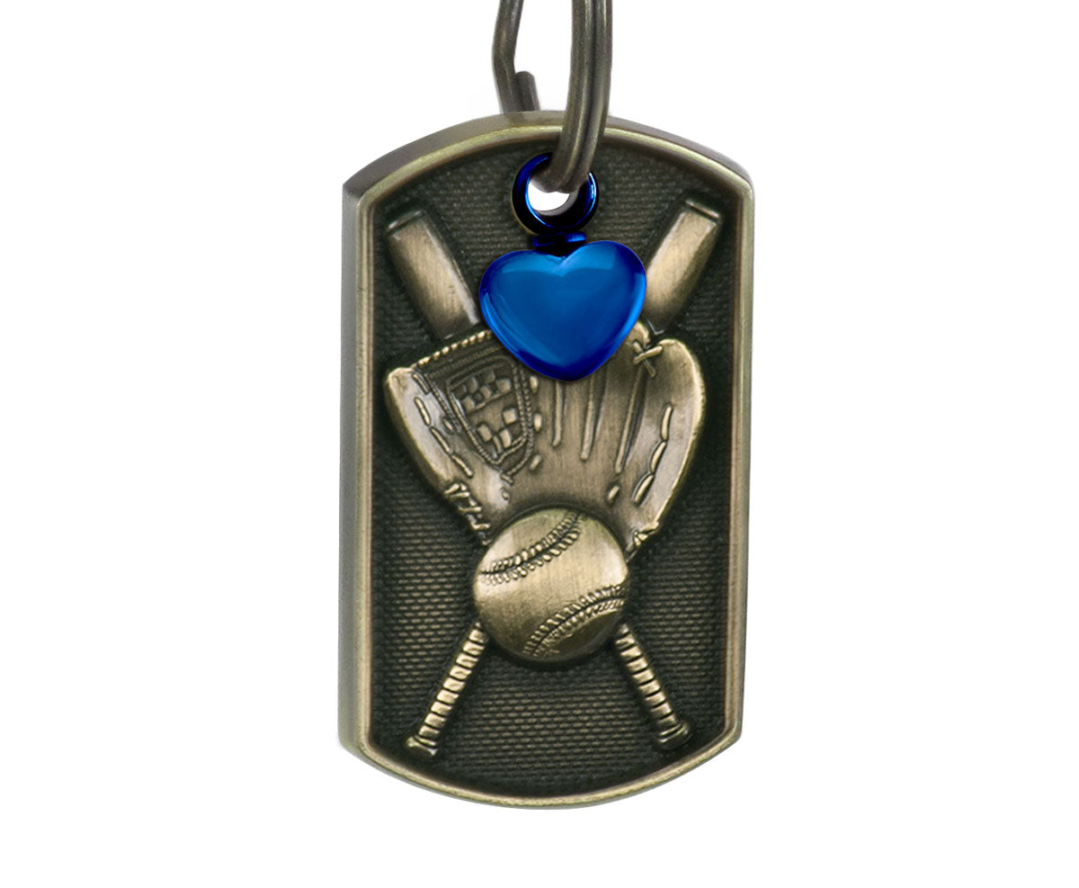 Baseball Dog Tag Blue Heart Key Chain Urn