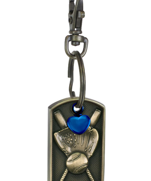 Baseball Dog Tag Blue Heart Key Chain Urn