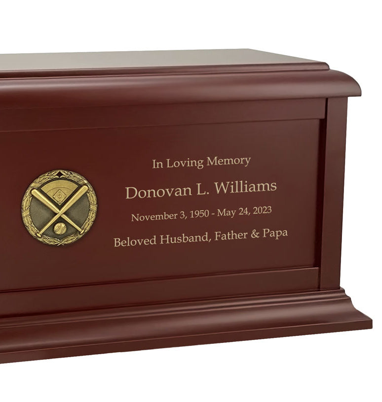 Baseball Medallion Wood Cremation Urn