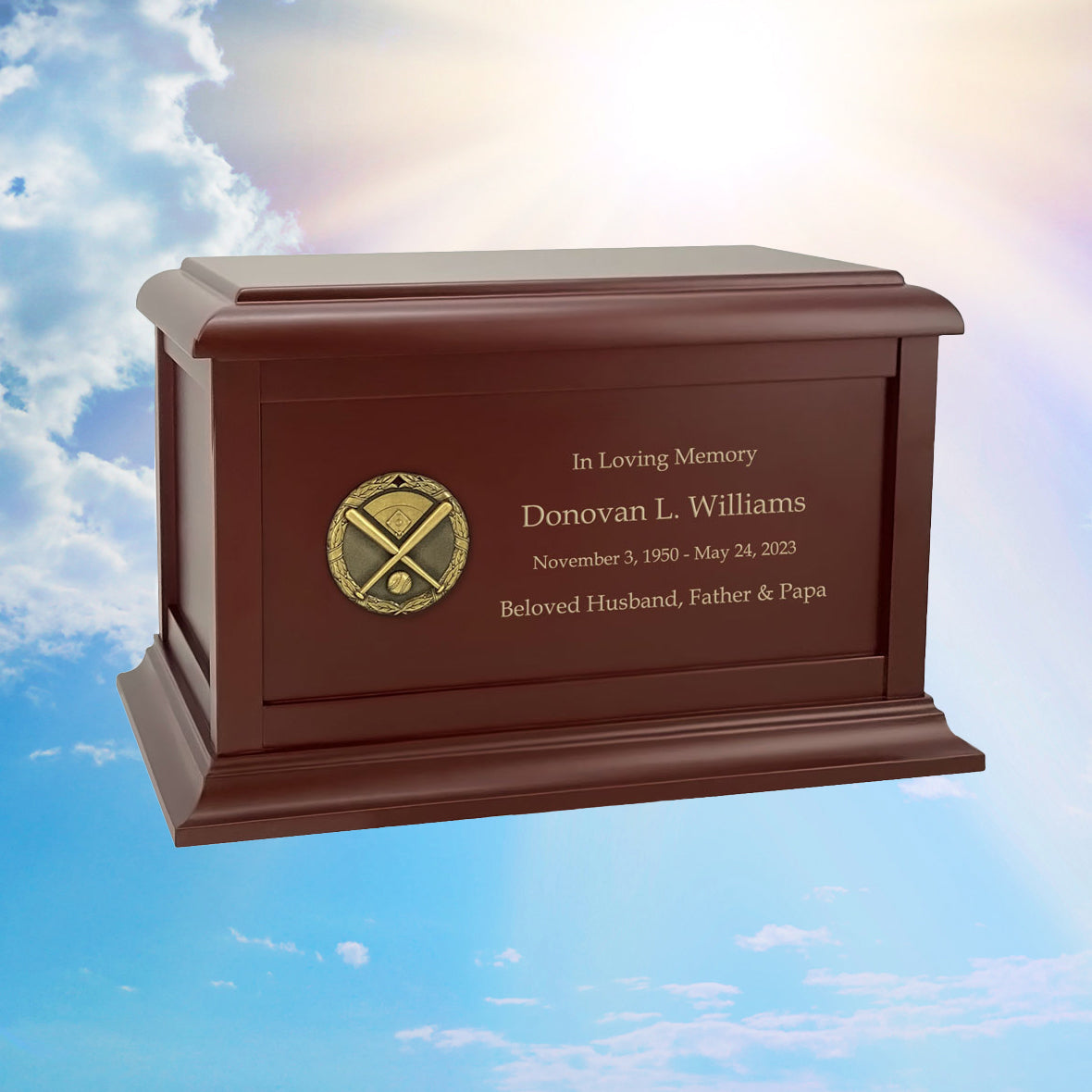 Baseball Medallion Wood Cremation Urn