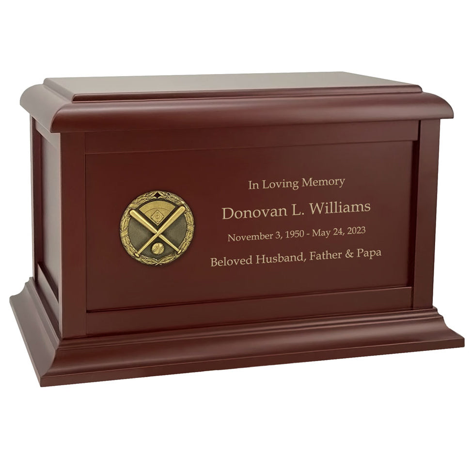 Baseball Medallion Wood Cremation Urn