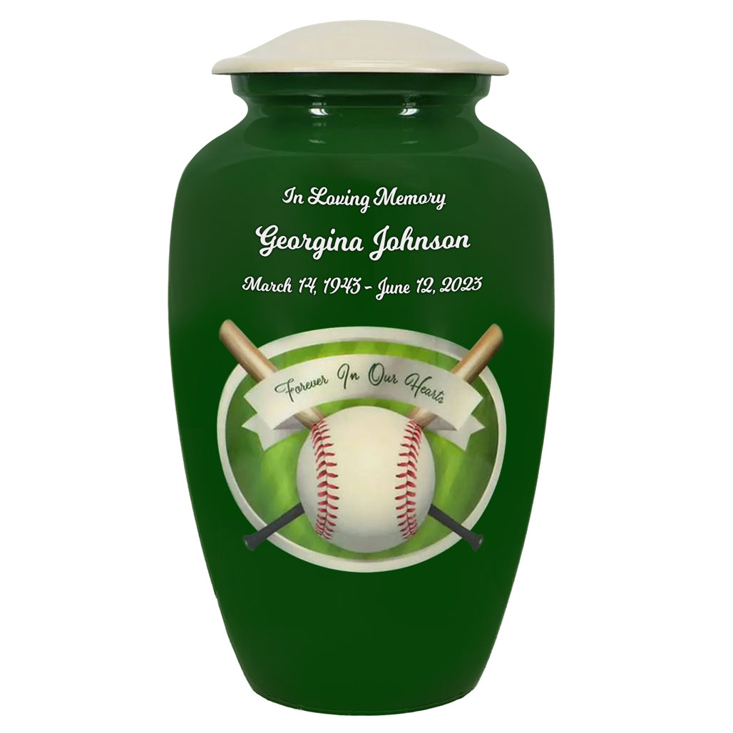 Baseball Forever In Our Hearts Adult Cremation Urn - Tribute Wreath™ - Pro Sand Carved Engraving