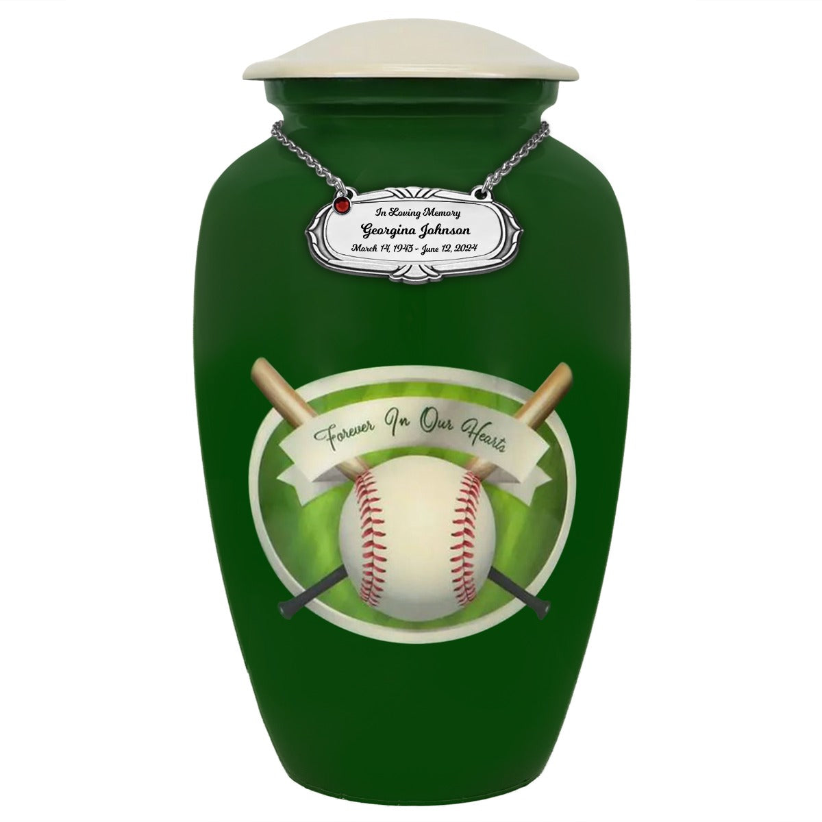 Baseball Forever In Our Hearts Adult Cremation Urn - Tribute Wreath™ - Pro Sand Carved Engraving