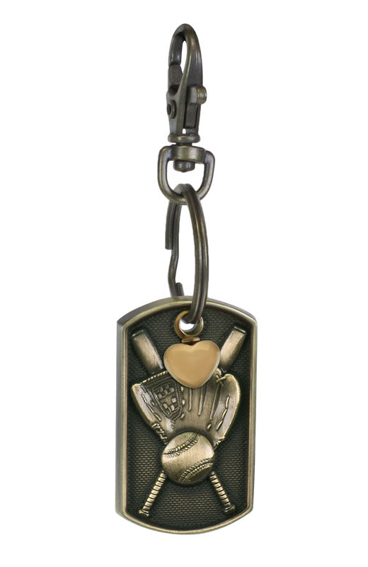 Baseball Dog Tag Gold Heart Key Chain Urn