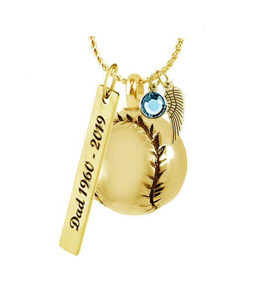 Golden Baseball Pendant Ash Urn - Love Charms™ Option 