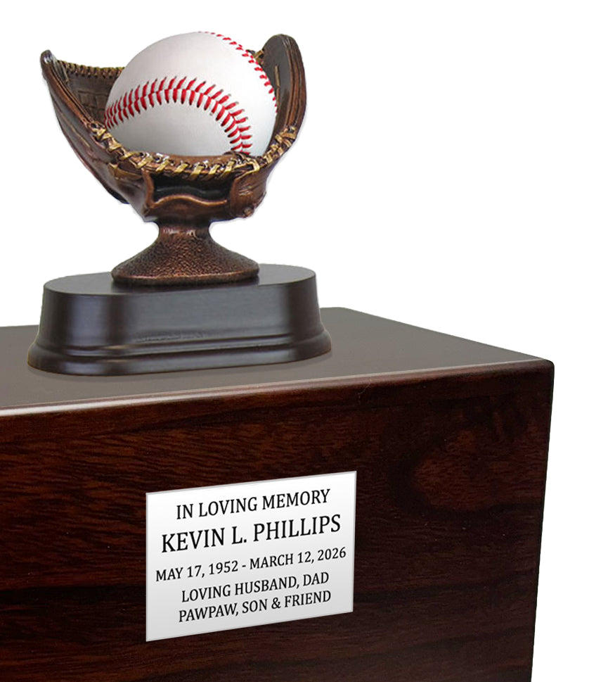 Baseball or Softball Mitt Cremation Urn - Free Engraved Pewter Plate