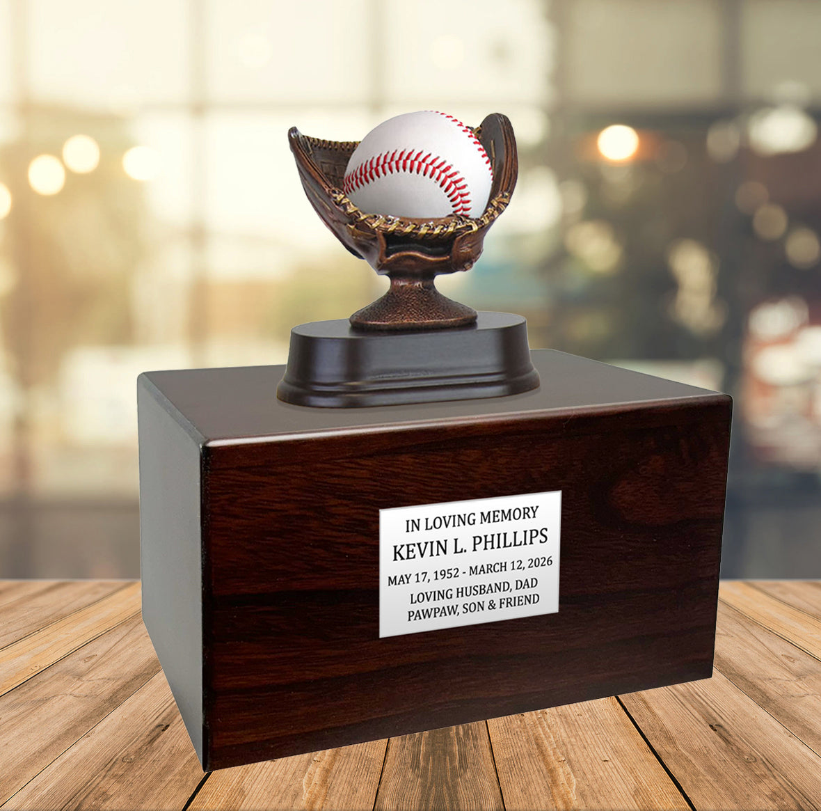 Baseball or Softball Mitt Cremation Urn - Free Engraved Pewter Plate