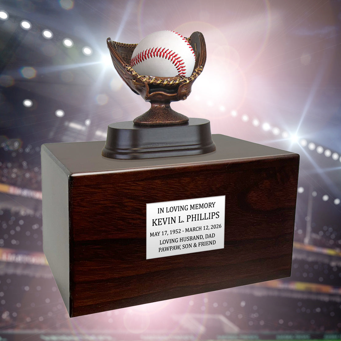 Baseball or Softball Mitt Cremation Urn - Free Engraved Pewter Plate