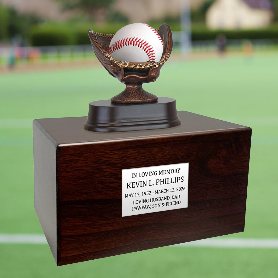Baseball or Softball Mitt Cremation Urn - Free Engraved Pewter Plate
