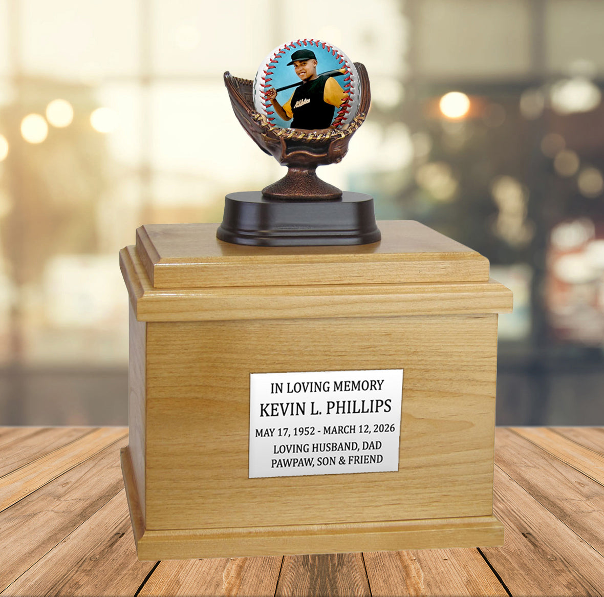 Photo Baseball Mitt Adult or Youth Cremation Urn - Free Engraved Pewter Plate
