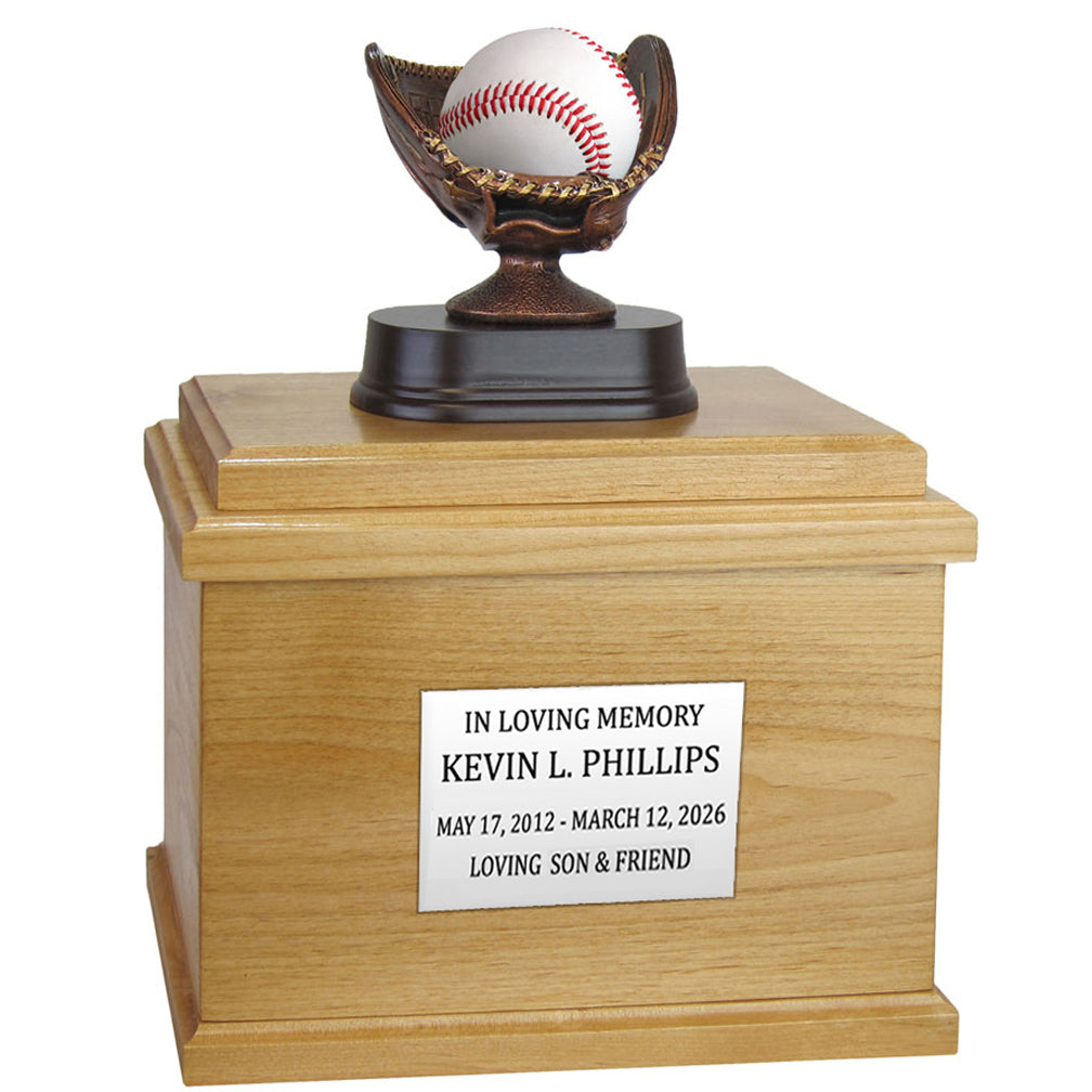 Baseball or Softball Mitt Adult or Youth Cremation Urn - Free Engraved Pewter Plate