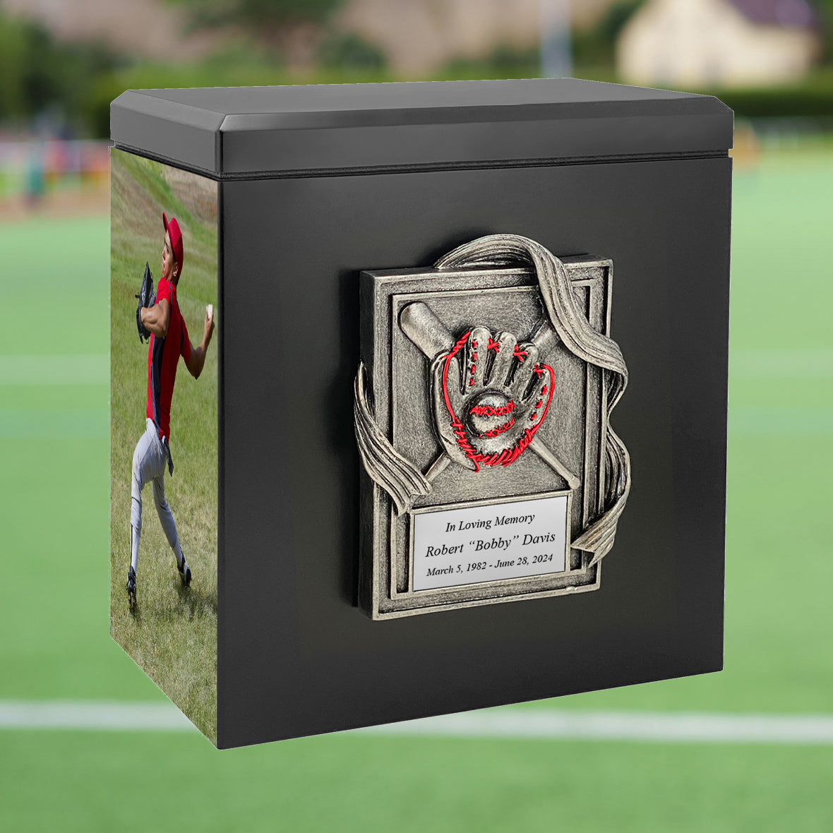 Baseball Photo Urn - 2 Photo Options - Customizable Colors - Free Engraved Plate - Quality Craftsmanship