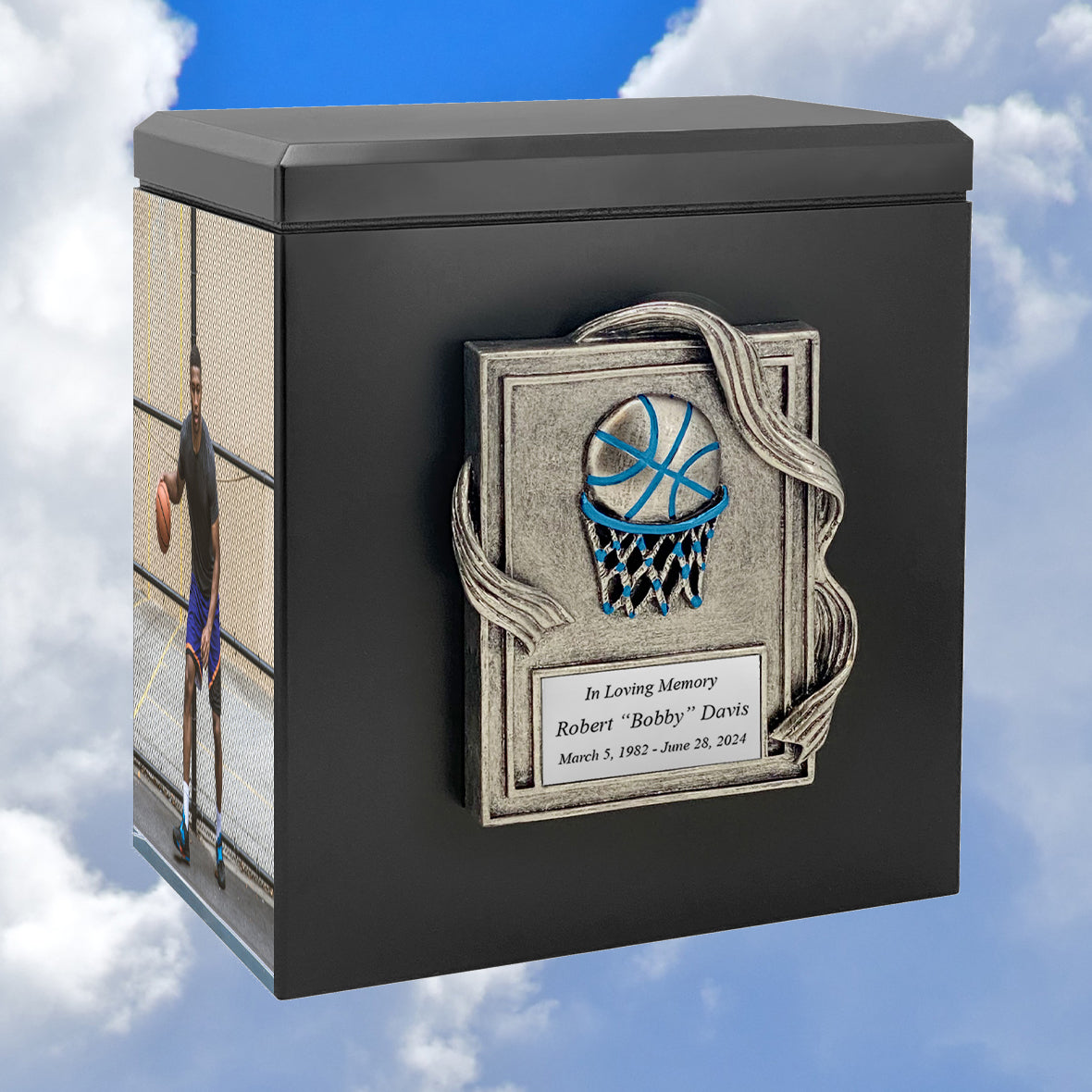 Basketball Photo Urn - 2 Photo Options - Customizable Colors - Free Engraved Plate - Quality Craftsmanship