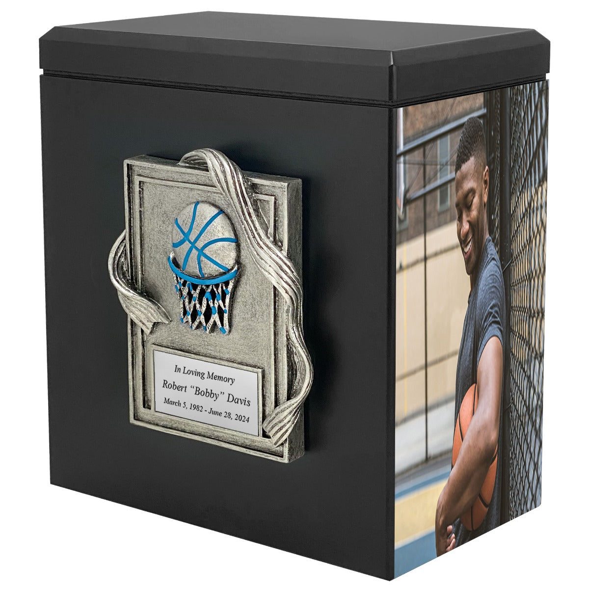 Basketball Photo Urn - 2 Photo Options - Customizable Colors - Free Engraved Plate - Quality Craftsmanship