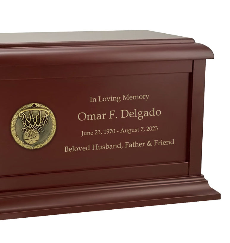 Basketball Medallion Wood Cremation Urn