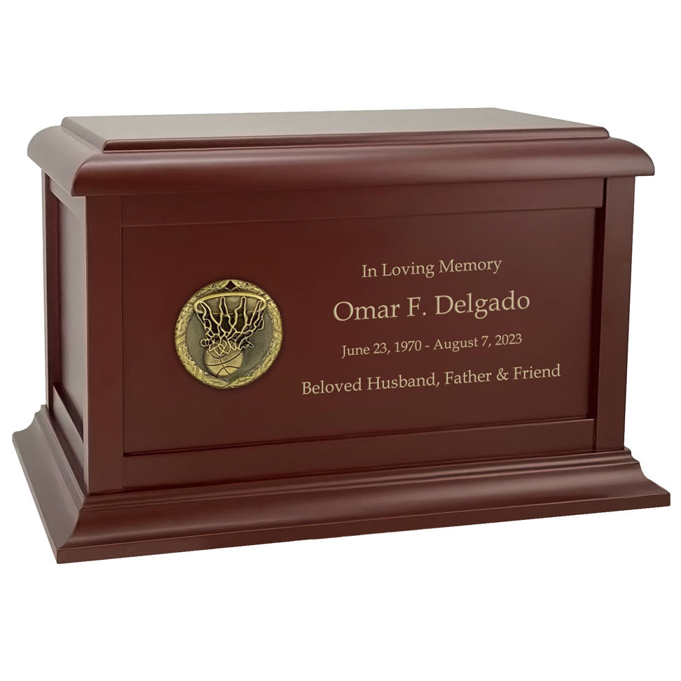 Basketball Medallion Wood Cremation Urn