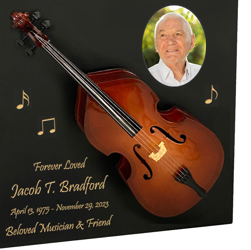 Bass or Double Bass Wood Adult Cremation Urn - Miniature Bass or Double Bass - Photo Option