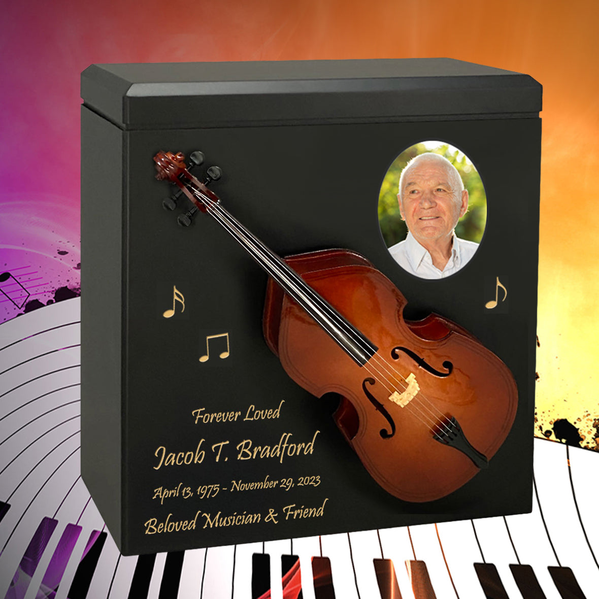 Bass or Double Bass Wood Adult Cremation Urn - Miniature Bass or Double Bass - Photo Option