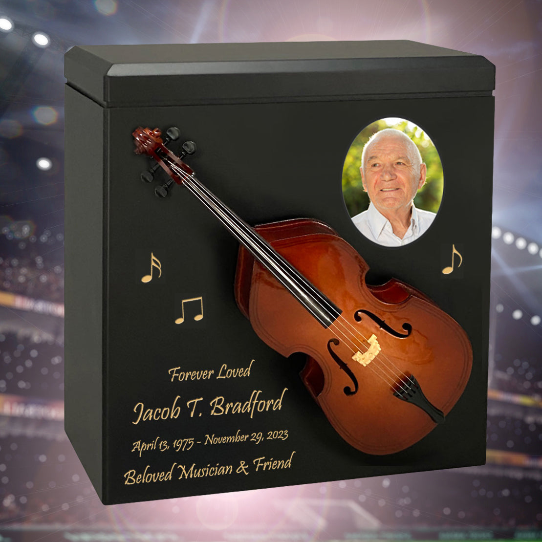 Bass or Double Bass Wood Adult Cremation Urn - Miniature Bass or Double Bass - Photo Option