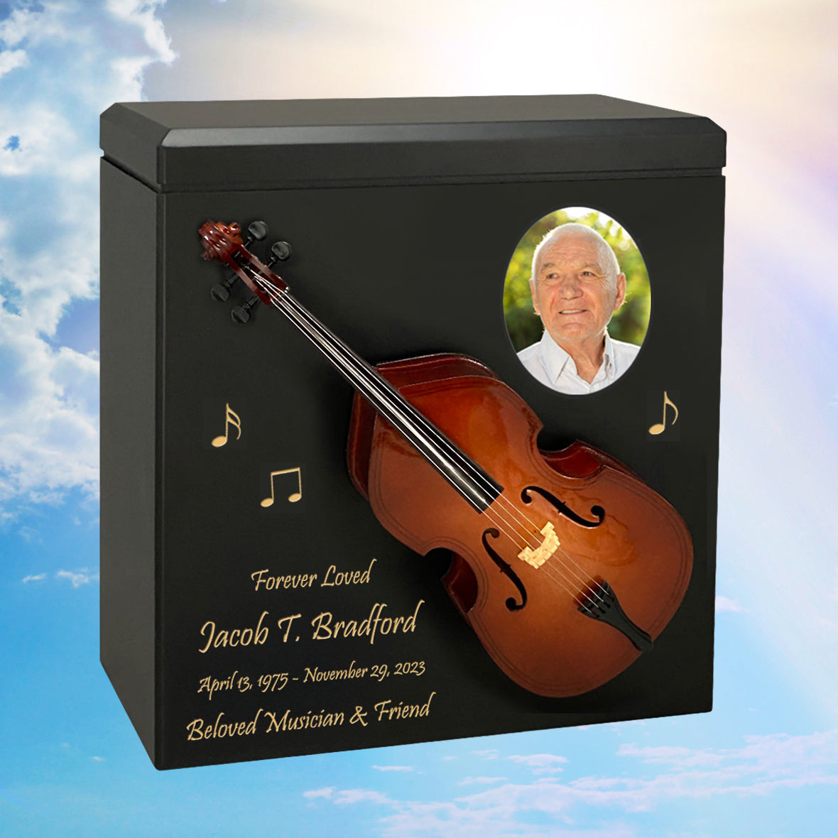 Bass or Double Bass Wood Adult Cremation Urn - Miniature Bass or Double Bass - Photo Option