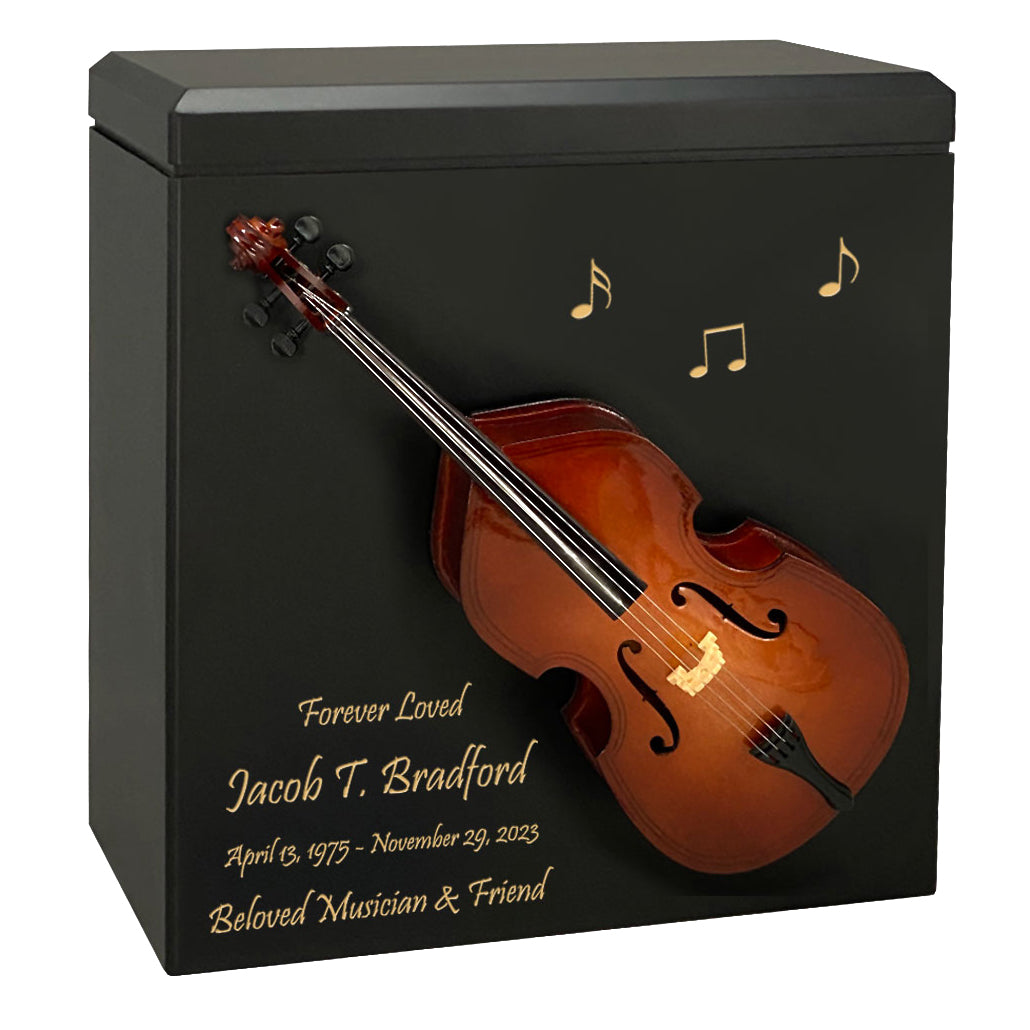 Bass or Double Bass Wood Adult Cremation Urn - Miniature Bass or Double Bass - Photo Option