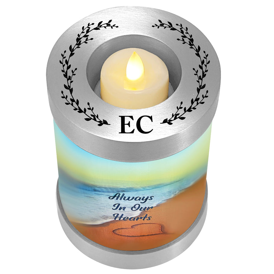 Always In Our Hearts Beach Candle Cremation Urn - Engraving Available - LED Candle Included
