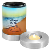 Always In Our Hearts Beach Candle Cremation Urn - Engraving Available - LED Candle Included