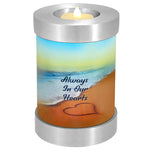 Always In Our Hearts Beach Candle Cremation Urn - Engraving Available - LED Candle Included