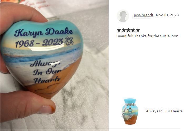 Always In Our Hearts Beach Heart Keepsake Urn - Stand Option