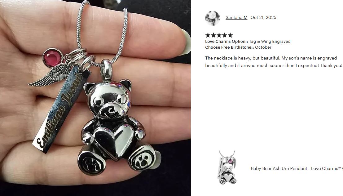 Baby Bear Ash Urn Pendant - Love Charms™ Option