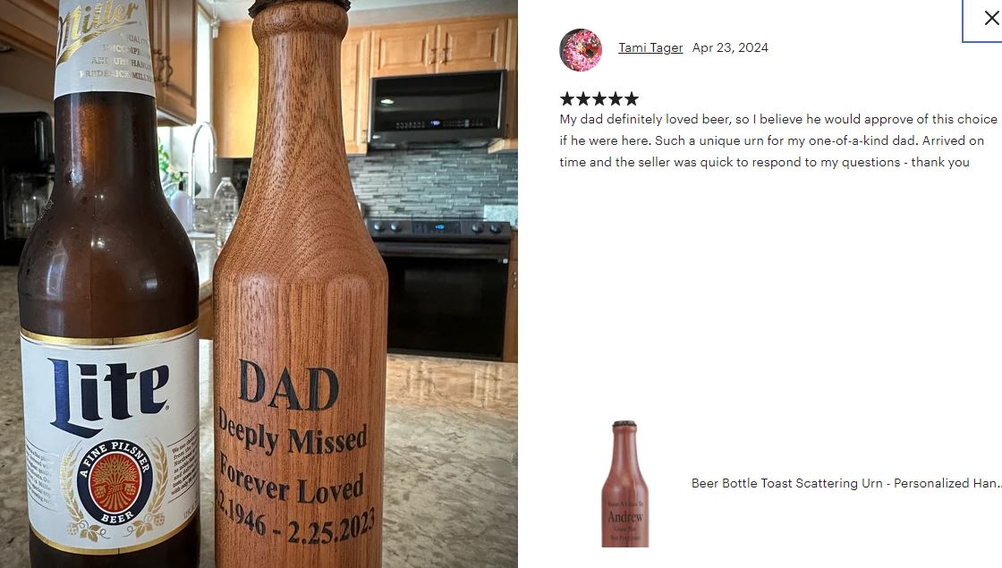 Beer Bottle Toast Keepsake Urn - Light or Dark Wood Options