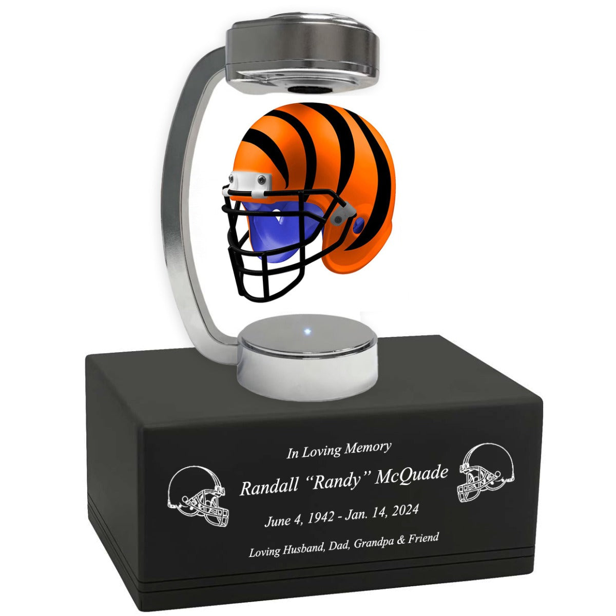 Football Adult or Medium Cremation Urn & Cincinnati Bengals Hover Helmet Décor - Free Engraving