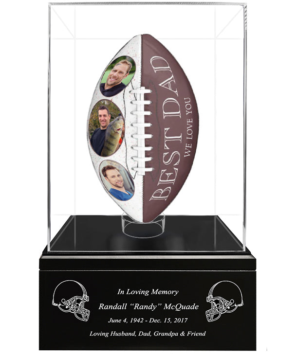 Triple Photo Football Cremation Urn