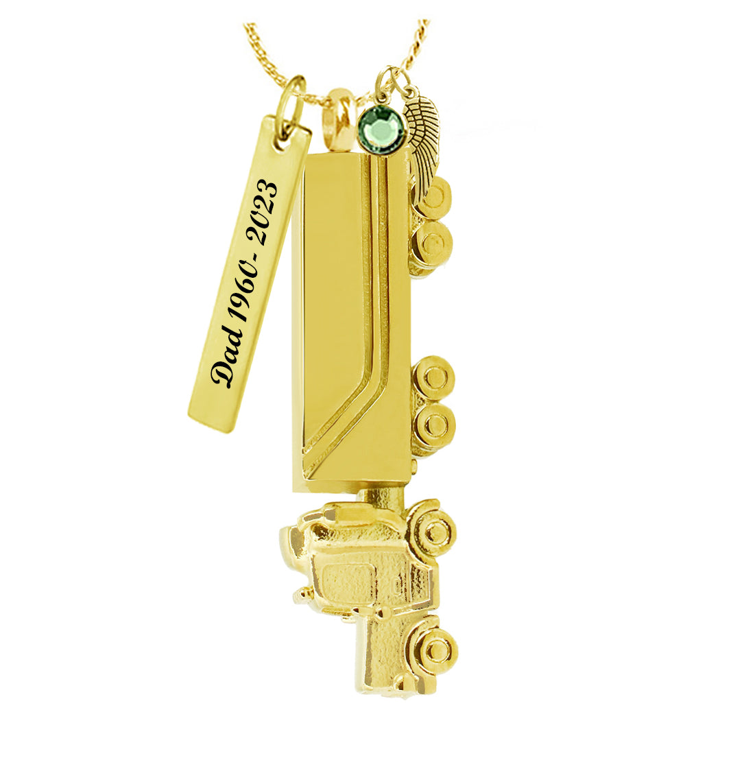 18 Wheeler Semi Truck Gold Pendant Urn - Love Charms® Option 