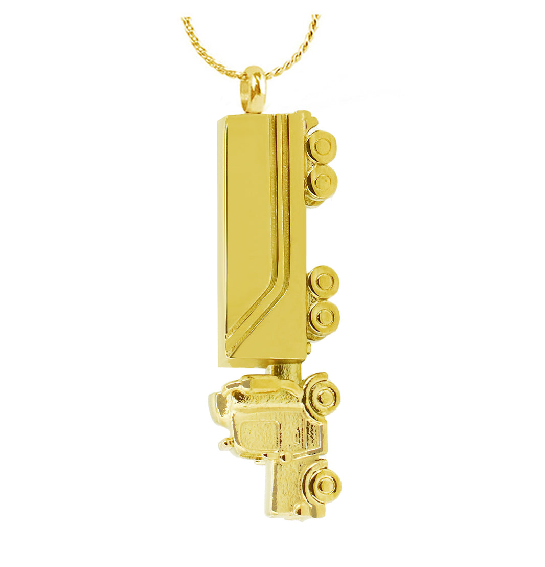 18 Wheeler Semi Truck Gold Pendant Urn - Love Charms® Option 