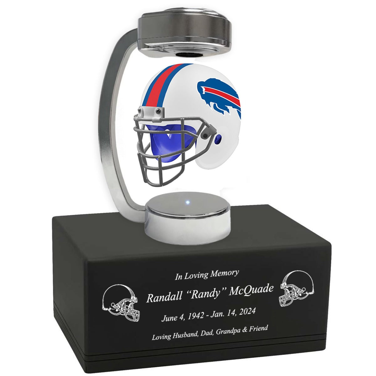 Football Adult or Medium Cremation Urn & Buffalo Bills Hover Helmet Décor - Free Engraving