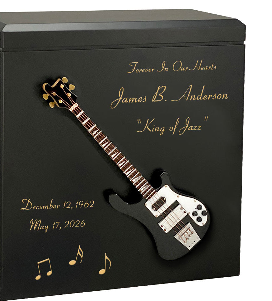 Black Bass Electric Guitar Wood Adult Cremation Urn - Miniature Guitar - Photo Option