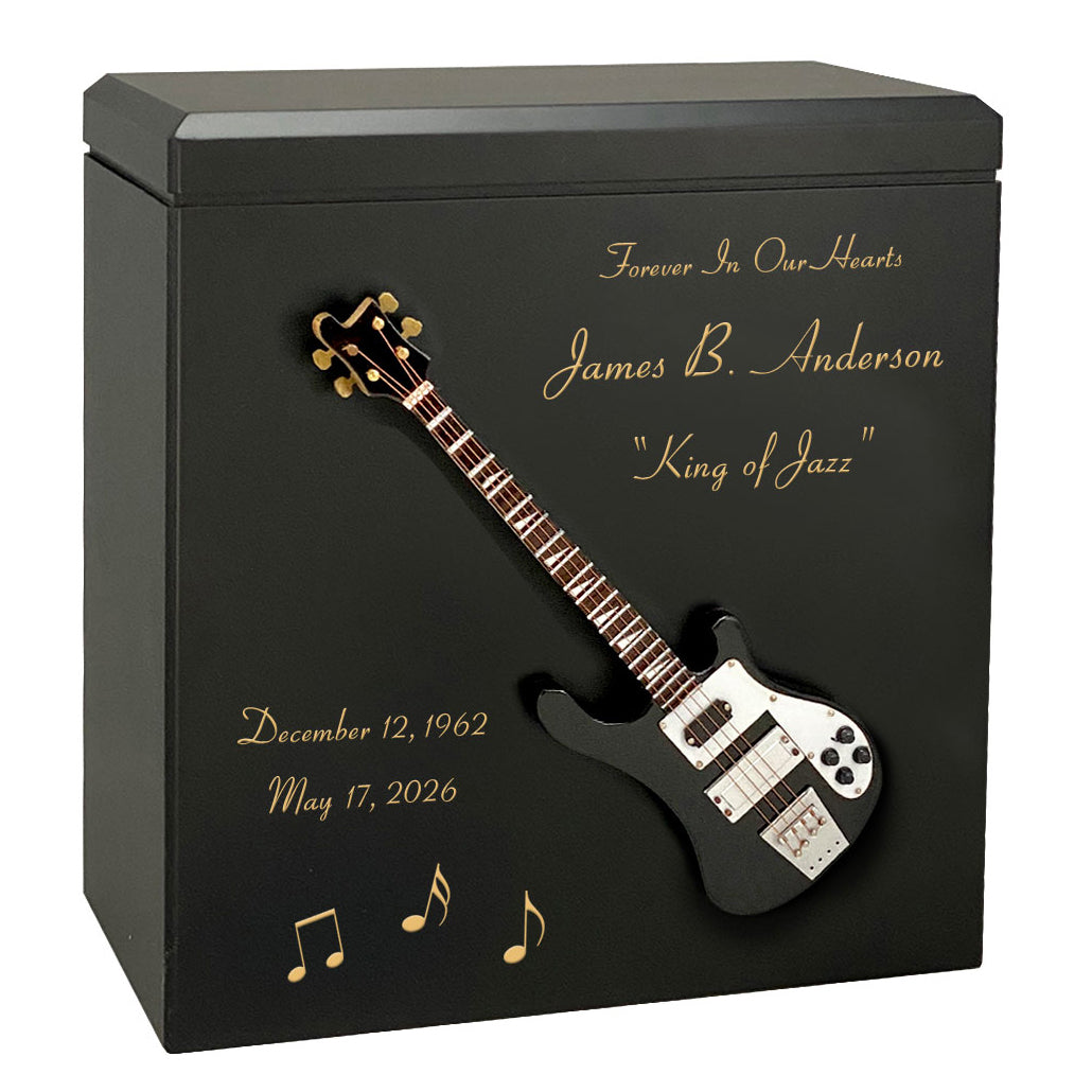 Black Bass Electric Guitar Wood Adult Cremation Urn - Miniature Guitar - Photo Option