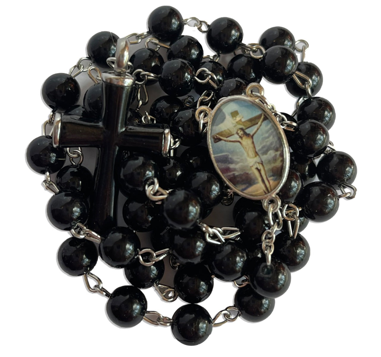 Black Bead Rosary Necklace Urn