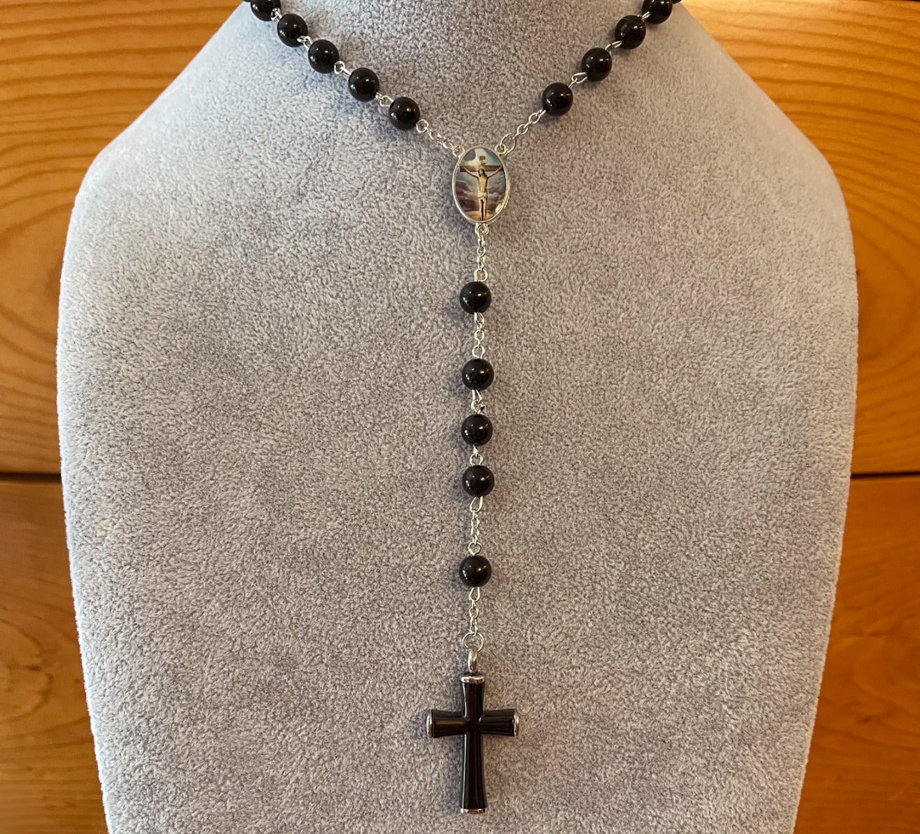 Black Bead Rosary Necklace Urn